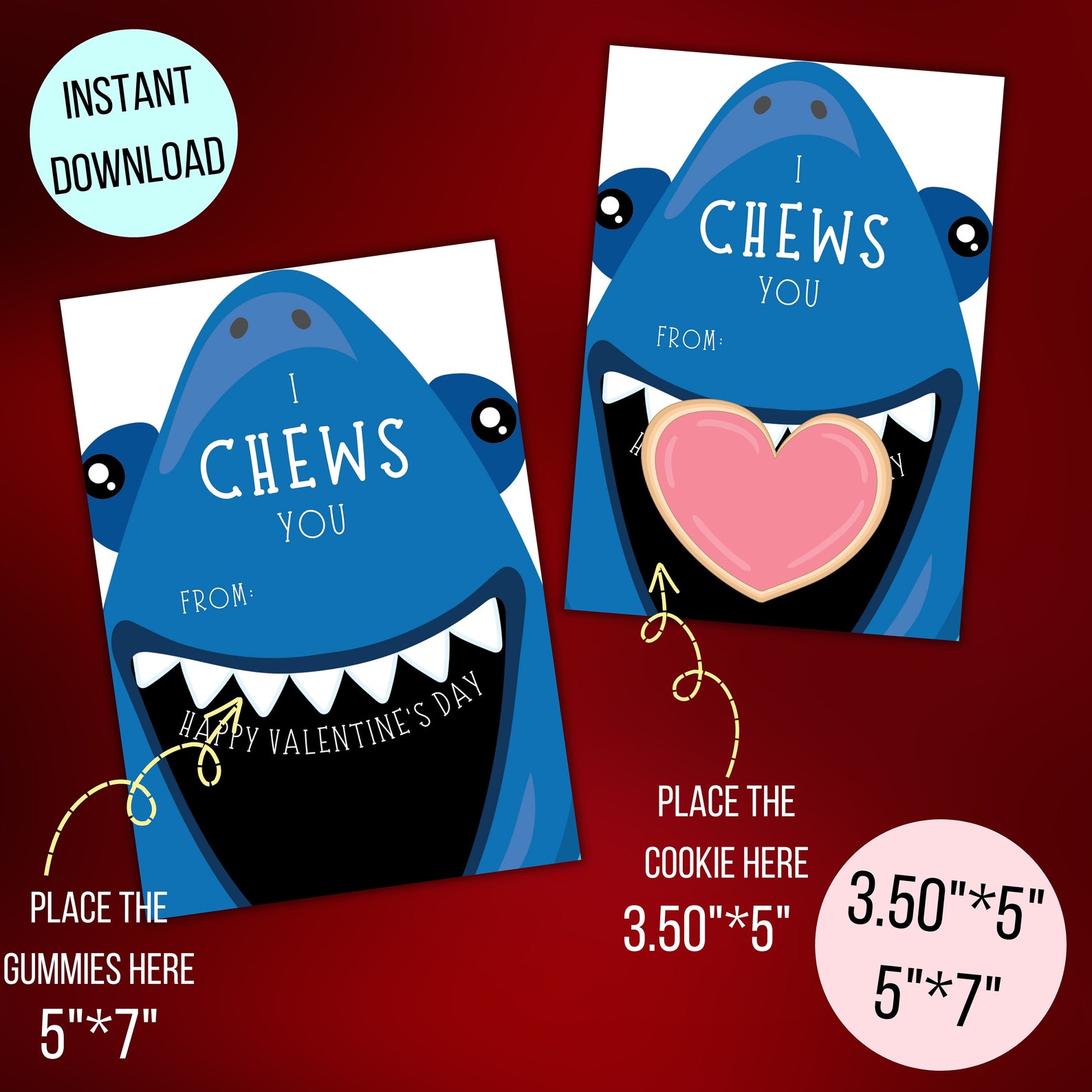 Printable Shark Valentines Day Cookie Card, Valentines for School ...