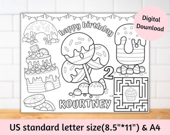 Personalized Candyland activity sheet, Candyland placemats, Candyland coloring page, Candyland birthday party favors, Candyland table decor