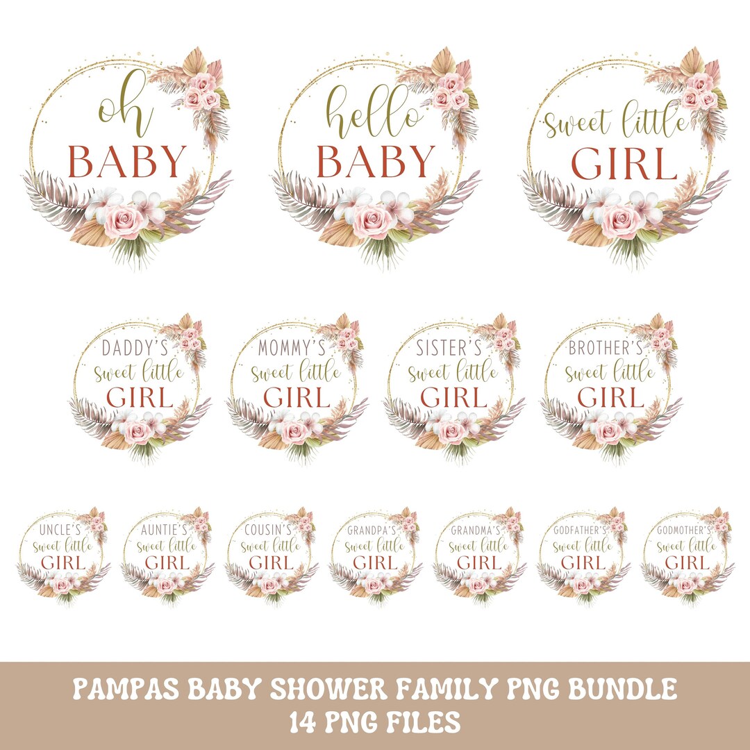 Oh Baby Pampas Baby Shower PNG Sublimation Bundle, Neutral Boho Pampas