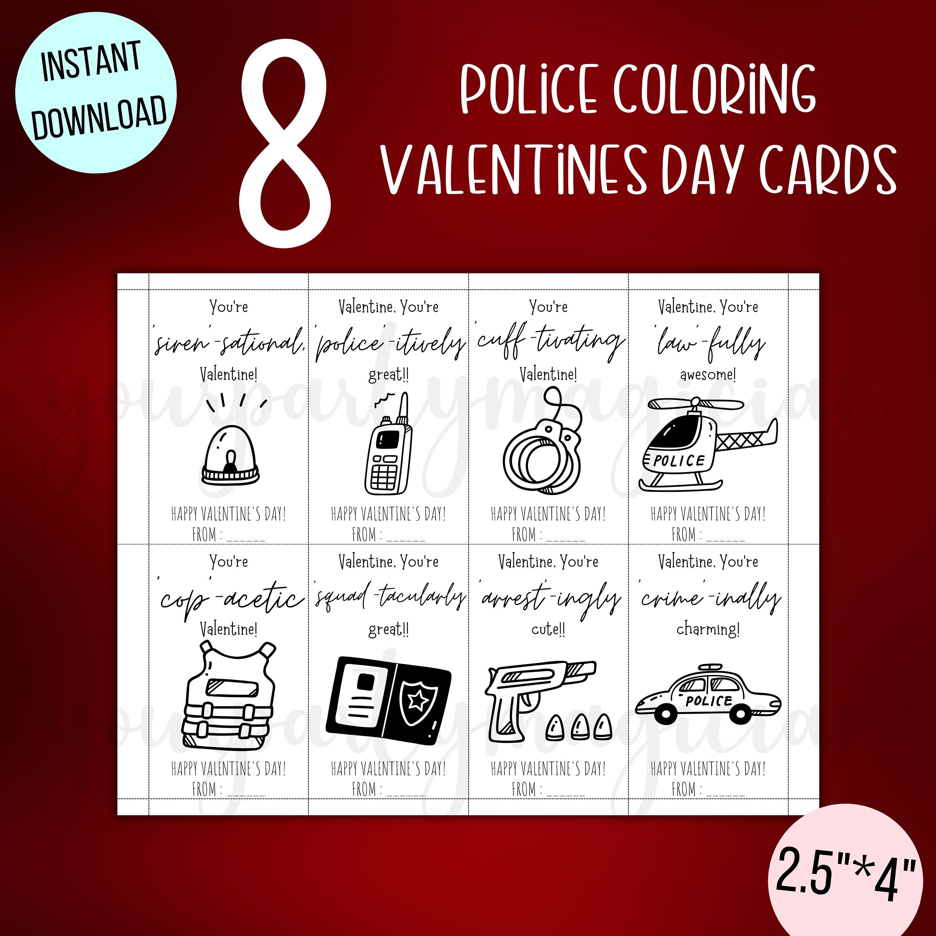Printable Kids Police Coloring Valentine's Cards, Police Coloring ...