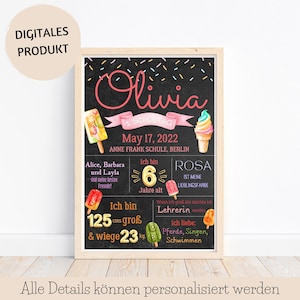 Personalisiert Eiscreme Chalkboard Einschulungstafel 1.Schultag geschenk, Chalkboard Einschulung Eis Mädchen erster schultag tafel