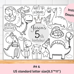 Printable Dinosaur activity sheet, Dinosaur coloring placemats, Dinosaur birthday party games, Dino party games for kids, Dinosaur placemats