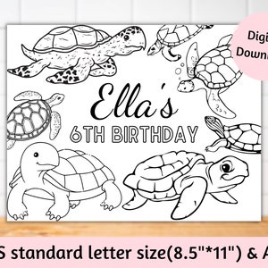 Personalised Turtle birthday party activity sheet coloring page, Turtle placemats for kids, Turtle party favors for goodie bag