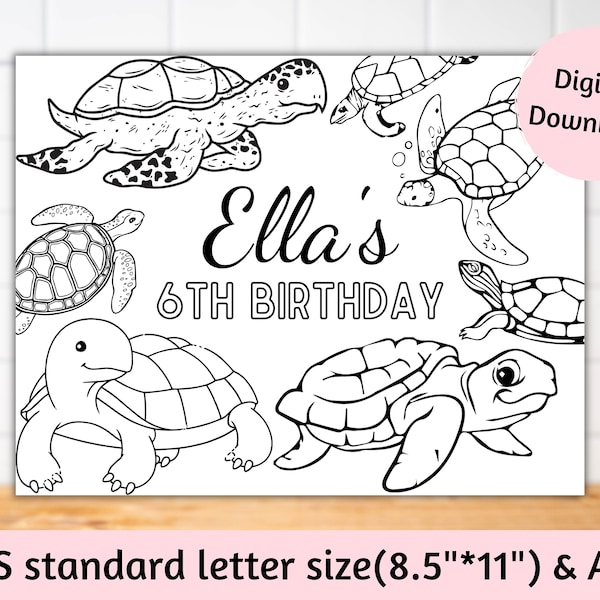 Turtle Birthday Coloring Page - Etsy