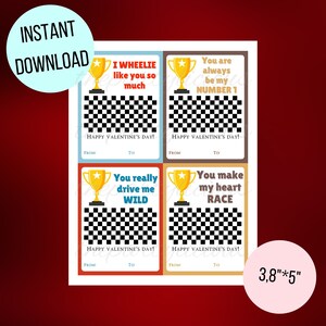 Printable Car Valentine's Day Cards for School, Toy Cars Valentines ...