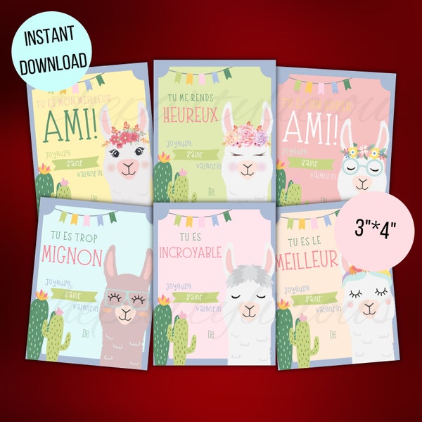 FRENCH lama Valentinstag, Cartes imprimables de la Saint Valentinstag, lama st Valentin, INSTANT DOWNLOAD