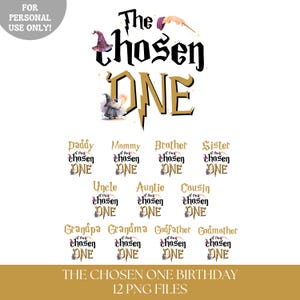 The chosen one birthday PNG shirts iron on transfer bundle, Chosen One Wizard 1st birthday family shirt png sublimation, INSTANT DOWNLOAD