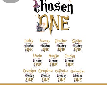 The chosen one birthday PNG shirts iron on transfer bundle, Chosen One Wizard 1st birthday family shirt png sublimation, INSTANT DOWNLOAD