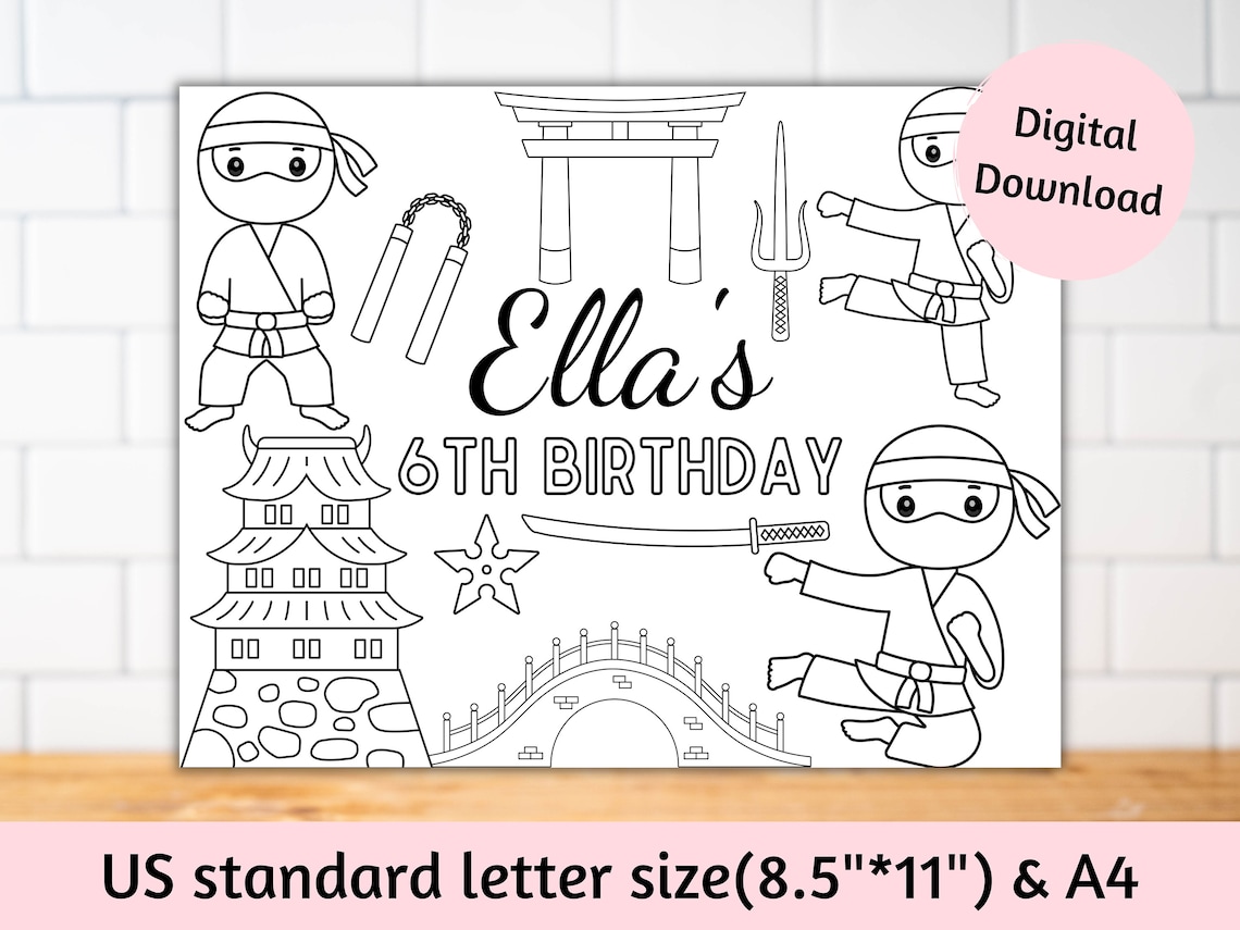 Personalized Ninja Coloring Page, Warrior Activity Sheet, Ninja ...