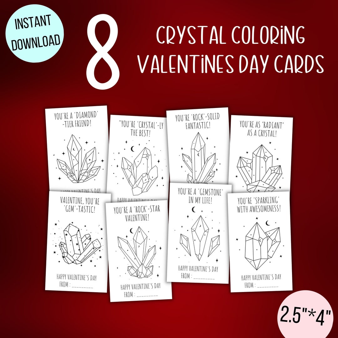 Printable Geode Valentine #39 s Cards for Kids Color Your Own Valentines Gift Tags Crystal Printable Geode Valentine #39 s Cards for Kids Color Your Own Valentines Gift Tags Crystal