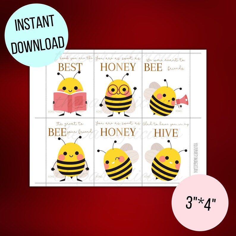 Printable Kids Valentine Cards for School, Honeybee Valentine Cards ...