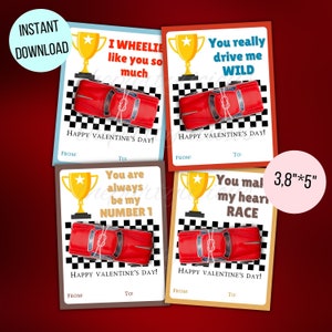Printable Car Valentine's Day Cards for School, Toy Cars Valentines ...