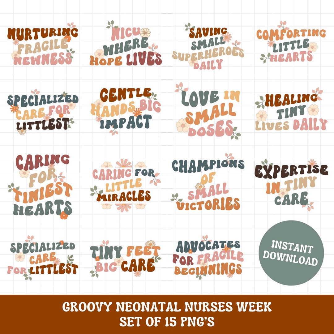 Neonatal Nurses Week Nicu PNG Bundle, NICU Appreciation Week Groovy Png