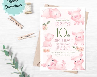 Einladung zum Ausdrucken, Pink Farm Schwein Einladung, Schwein Schwein, Geburtstagseinladung Schwein