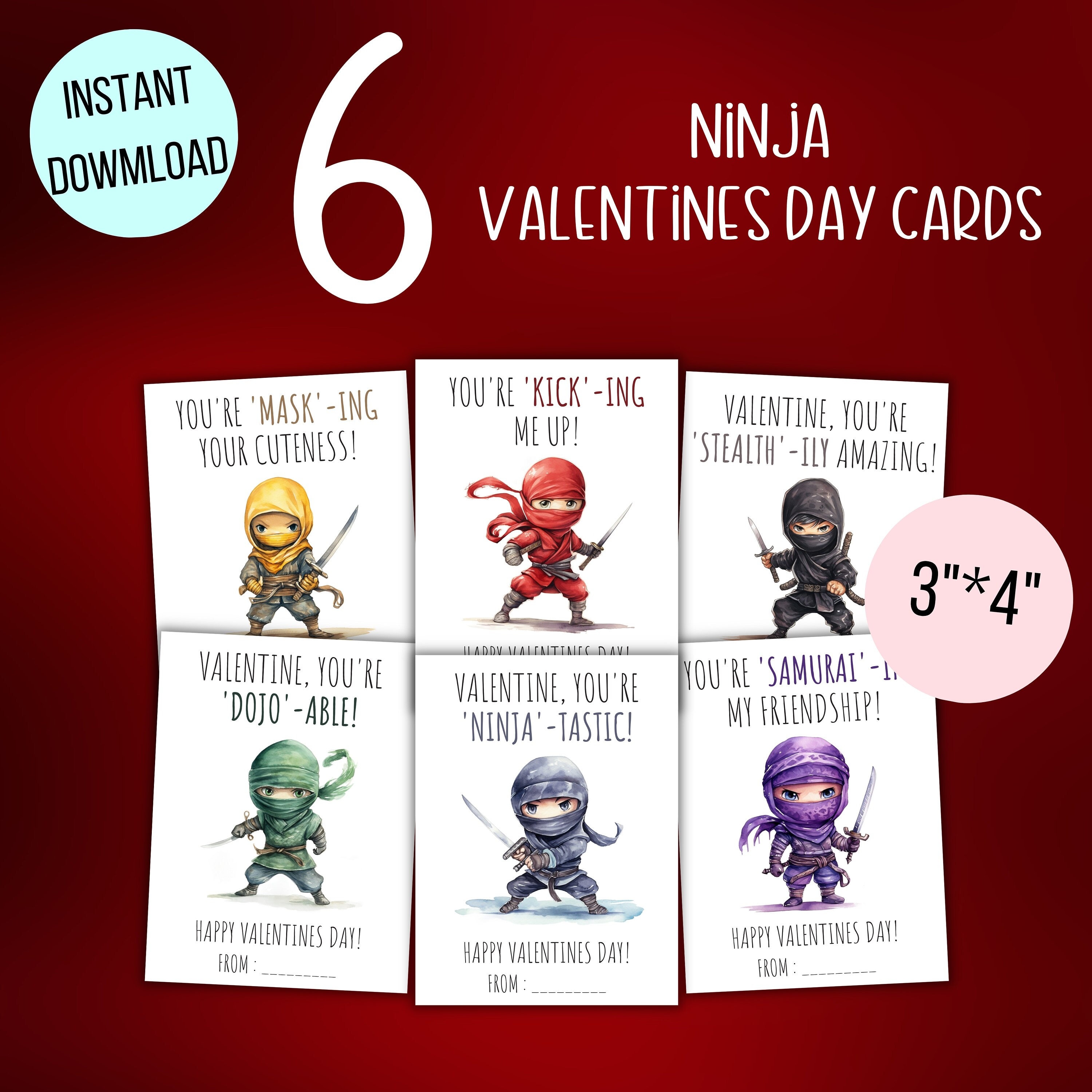 Printable Kids Ninja Valentine's Day Cards for School, Ninja Boys ...
