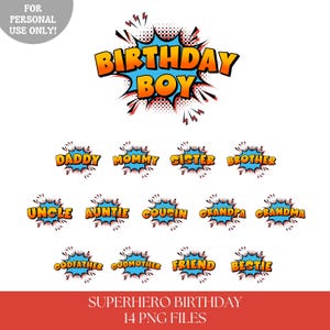 Superhero birthday PNG shirts iron on transfer sublimation bundle,  Super Hero Boys Comic Birthday shirt png bundle, INSTANT DOWNLOAD