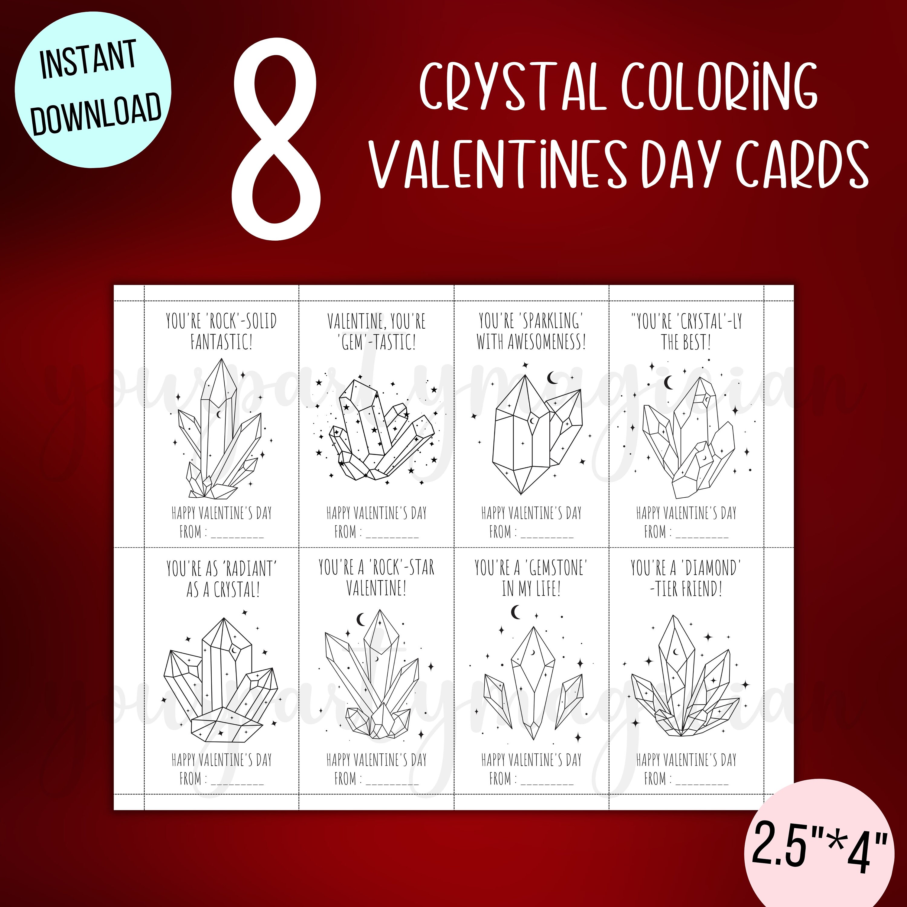 Printable Geode Valentine's Cards for Kids, Color Your Own Valentines