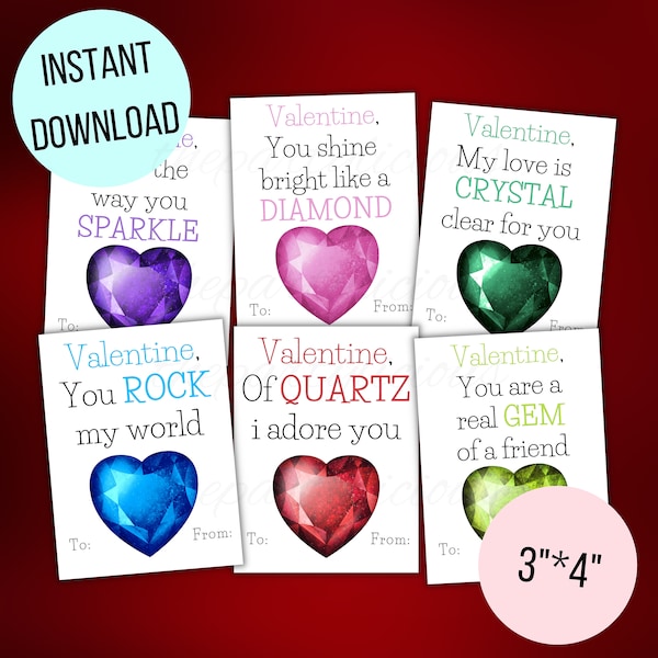 Printable Geode Valentine cards, Crystal Valentine cards, Classroom Valentine cards, Valentine you rock, INSTANT DOWNLOAD