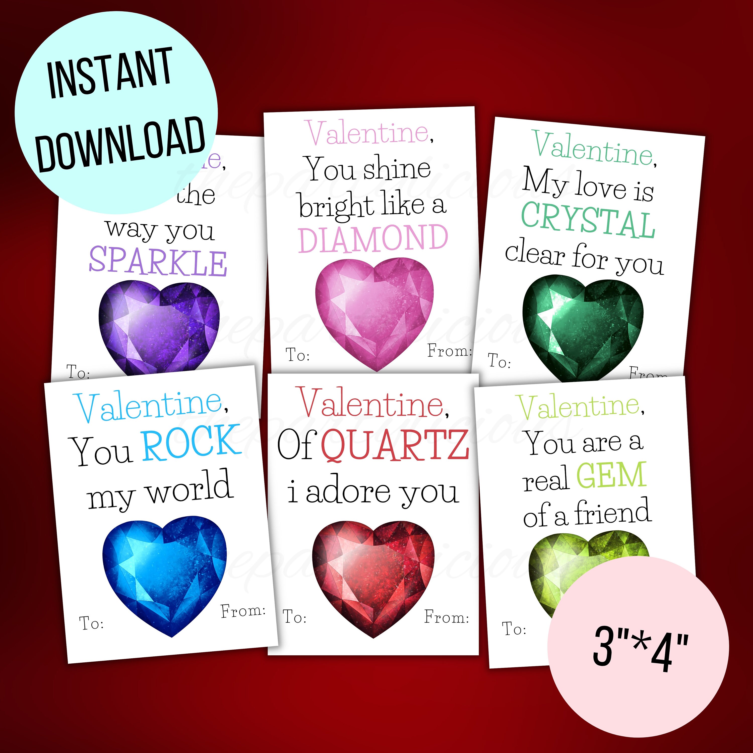 Printable Geode Valentine Cards, Crystal Valentine Cards, Classroom