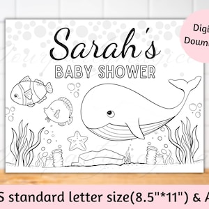 Personalized Whale baby shower coloring page, Baby shower activity for kids, Whale baby shower favors, Nautical baby shower activity sheet