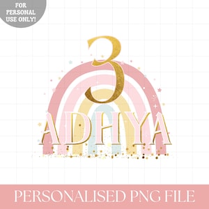 Personalized Rainbow birthday iron on transfer, Girls pastel rainbow birthday outfit png shirt sublimation, Instant Download
