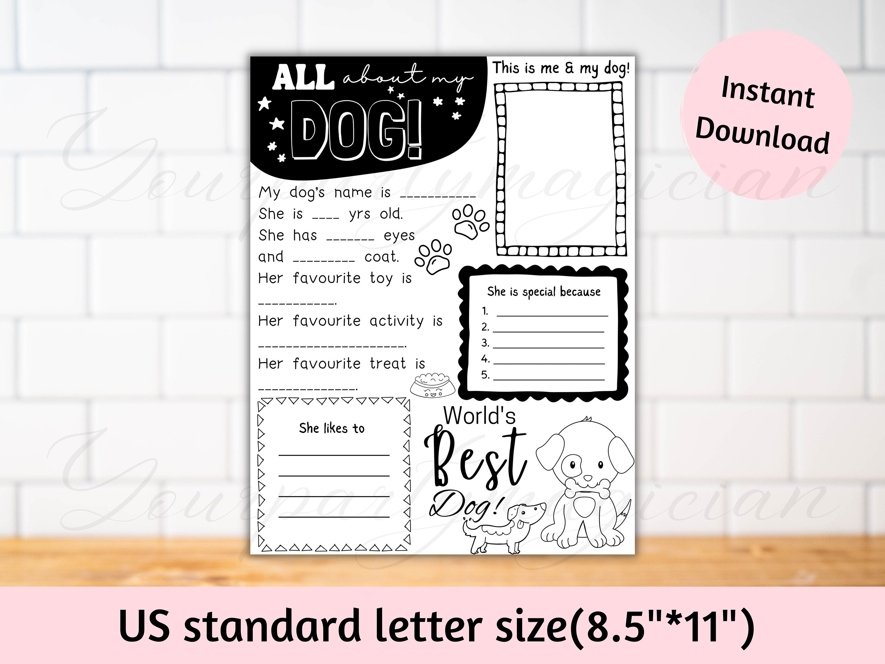 Printable All About My Pet, Pet Birthday Gift, Dog Birthday Party, Pet ...