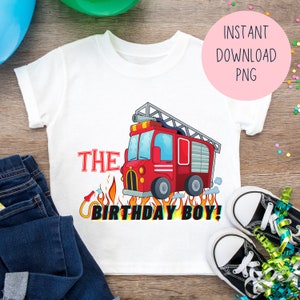 Fire truck birthday boy shirt PNG sublimation, Fire engine birthday boy shirt png iron on transfer, Fire truck birthday boy shirt png