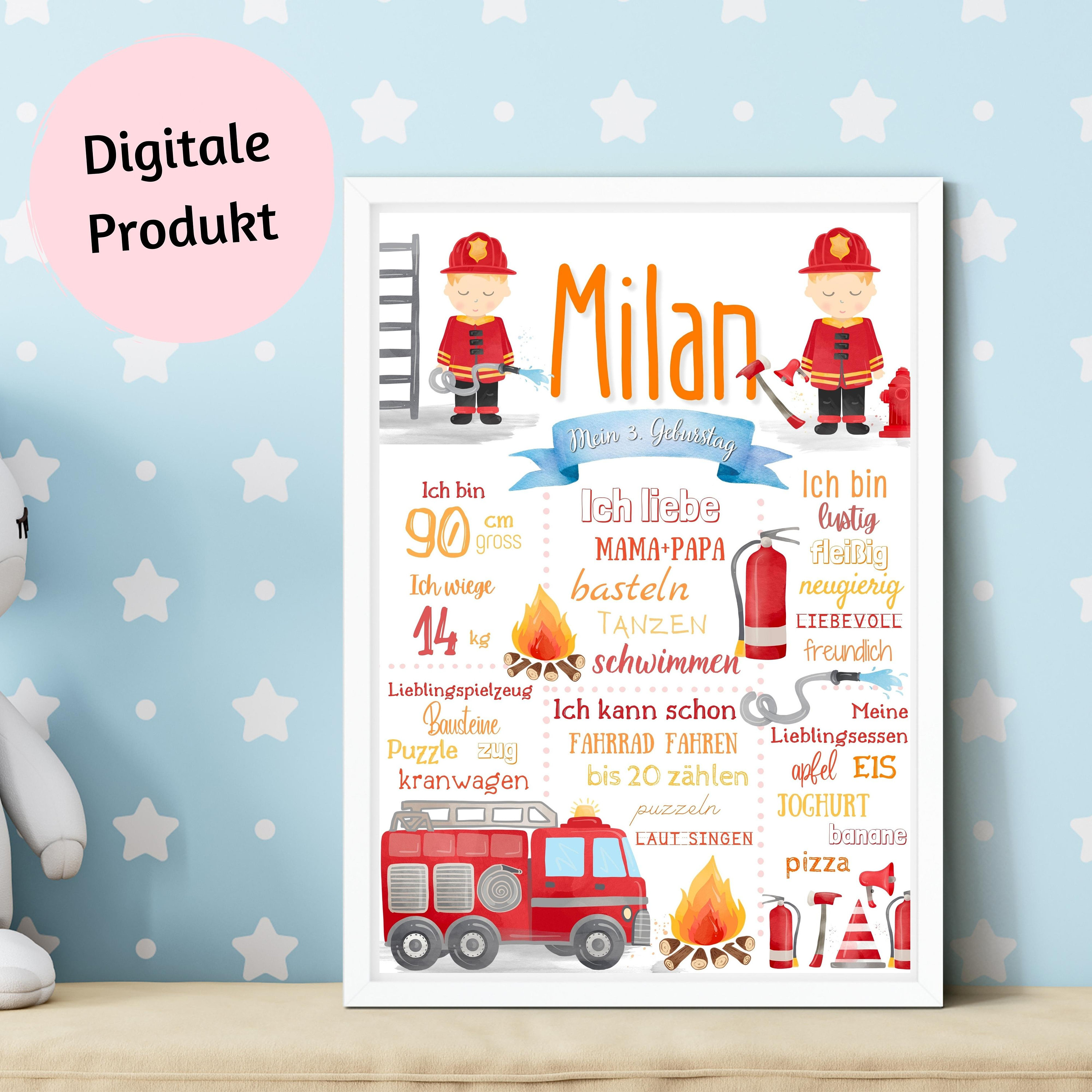 Personalisiertes Baby T-Shirt Feuerwehr - Mit Namen, Bio Baumwolle