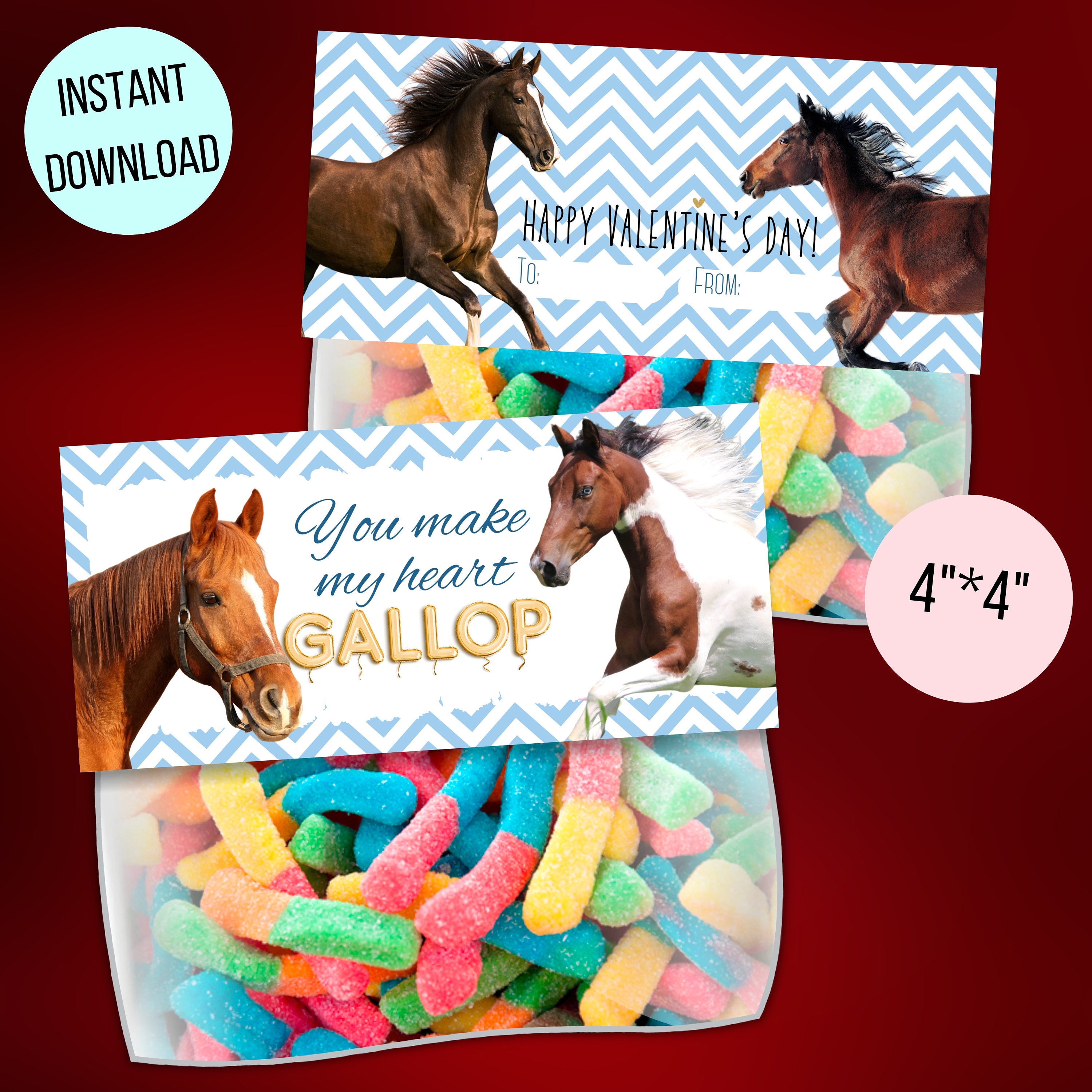 Printable Horse Valentine Candy Bag Horse Treat Bags for Etsy
