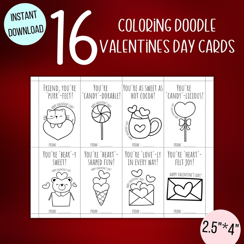 Printable Coloring Valentines Cards for Kids, Cute Kids School ...