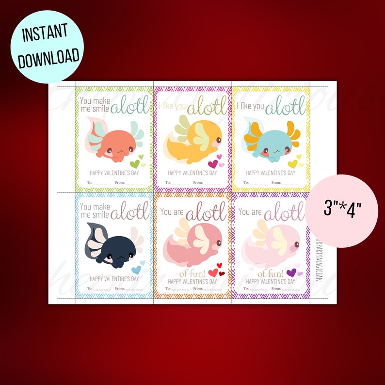 Printable Axolotl Valentines Day Cards for School Classroom Valentines Printable Axolotl Valentines Day Cards for School Classroom Valentines