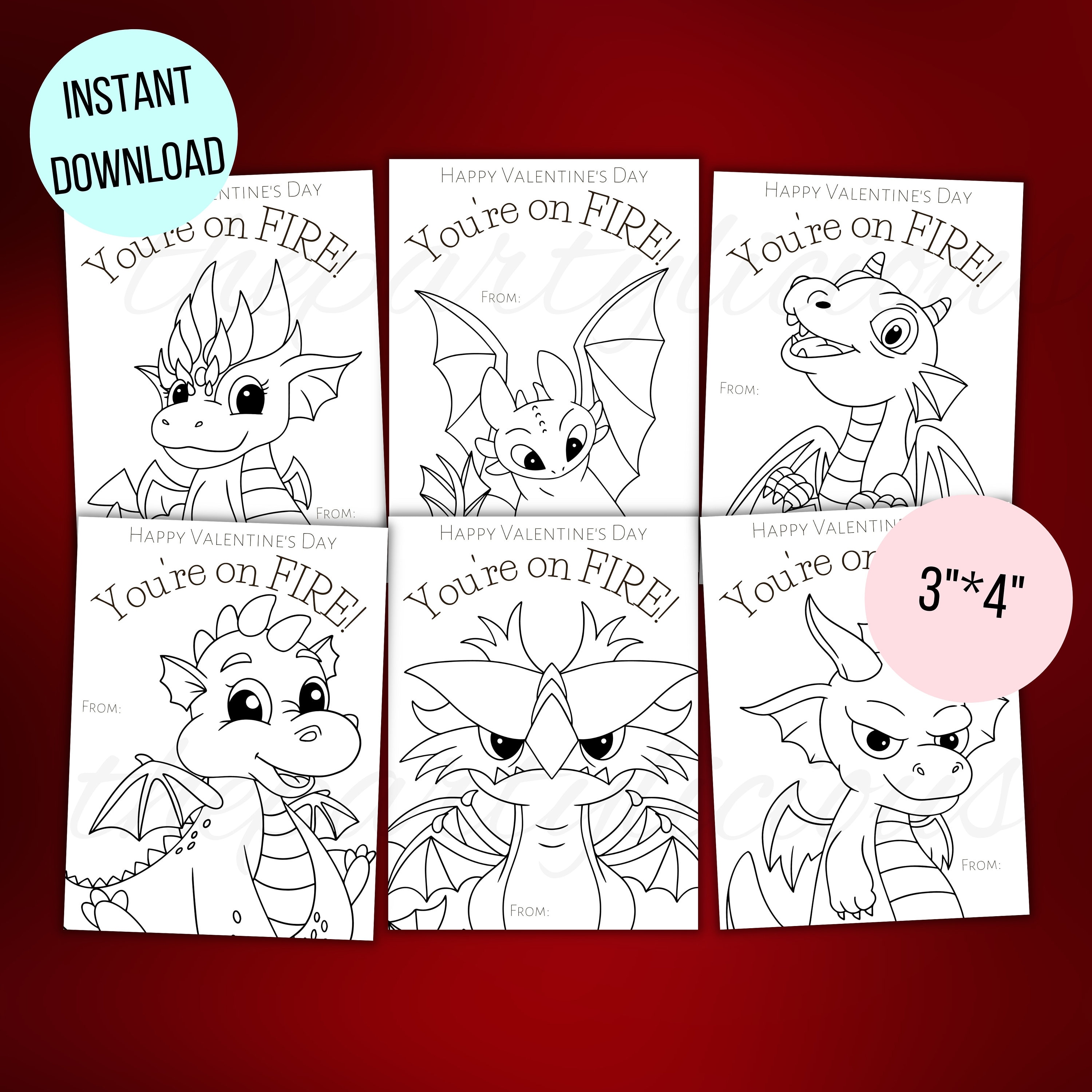 Printable Dragon Valentine's Cards for Kids, Color Your Own Valentines ...
