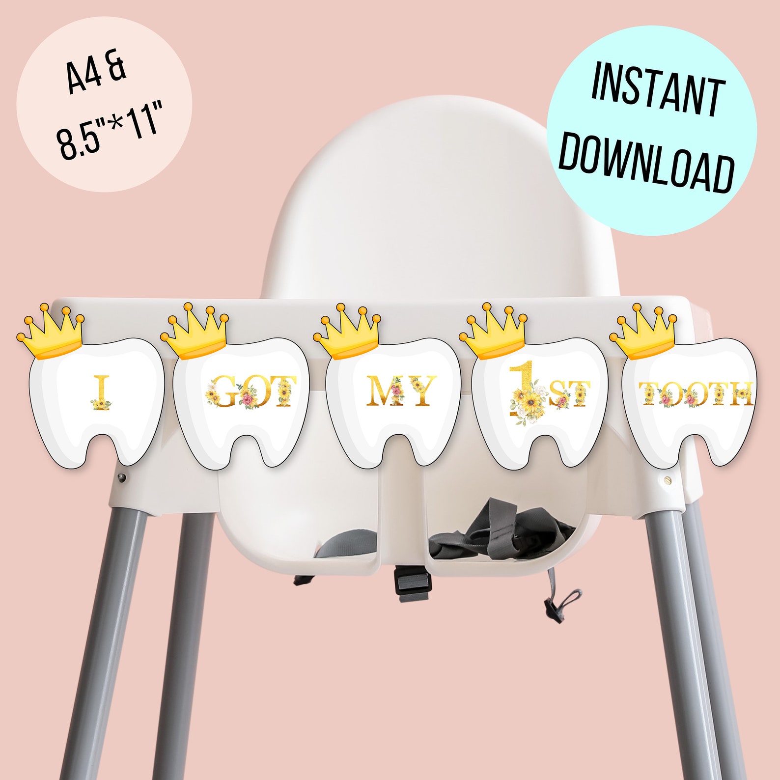 Printable First Tooth Banner, Sunflower Atam Hatik Baby's First Tooth ...
