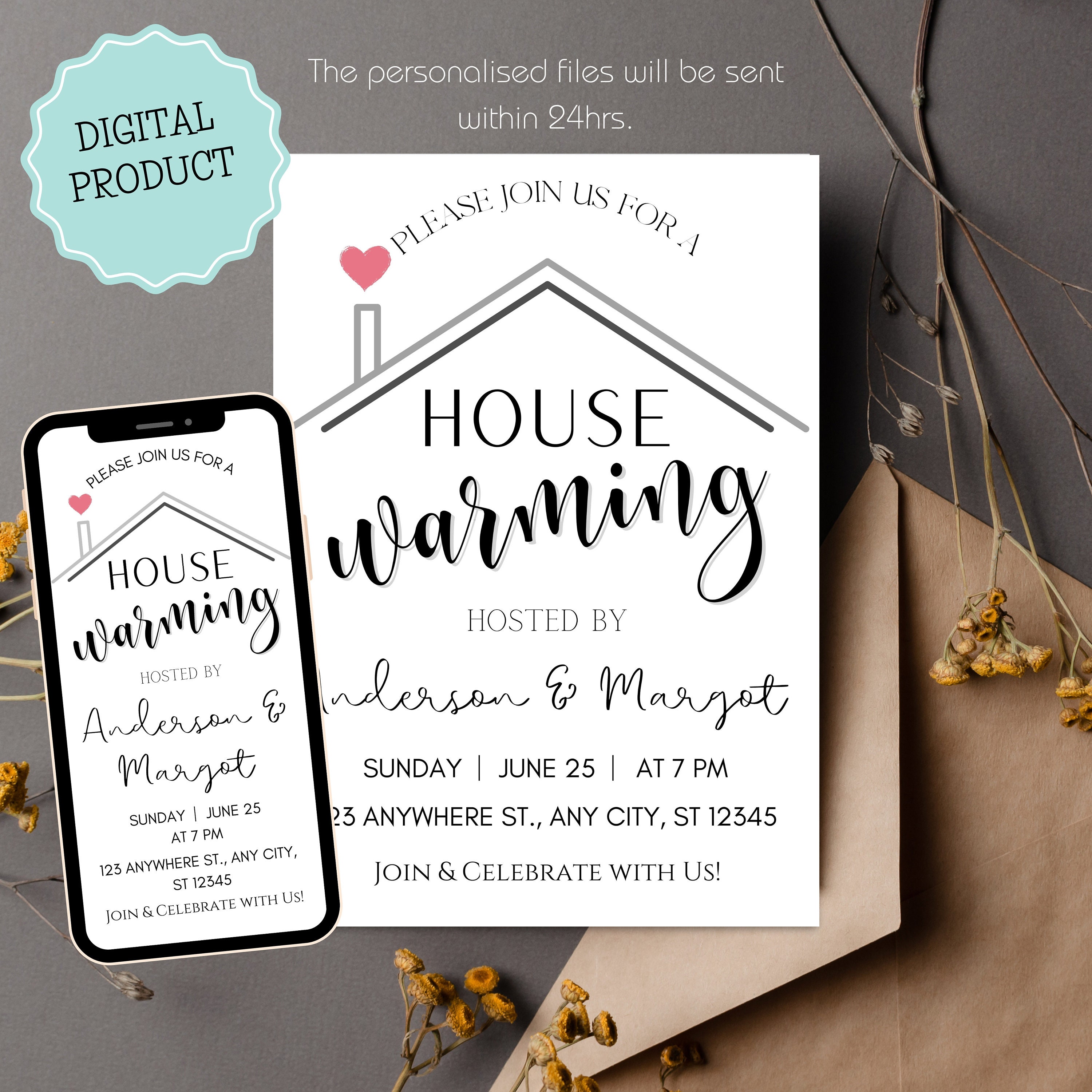 Minimal House Warming Party Invitation, House Warming Phone Invite Evite,  Electronic or Printable First Home House Warming Party Invite -  Ireland