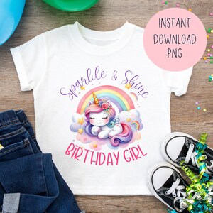 Unicorn theme birthday girl iron on transfer PNG sublimation file, Unicorn Sparkle and Shine birthday shirt png bundle, INSTANT DOWNLOAD