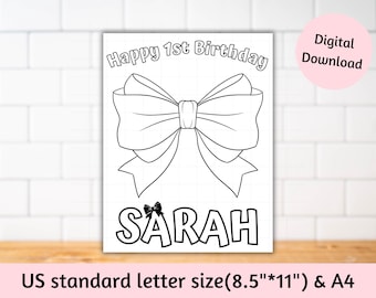 Printable Pink bow birthday placemats, Bow birthday coloring sheet, Pink bow birthday activity sheet party favors