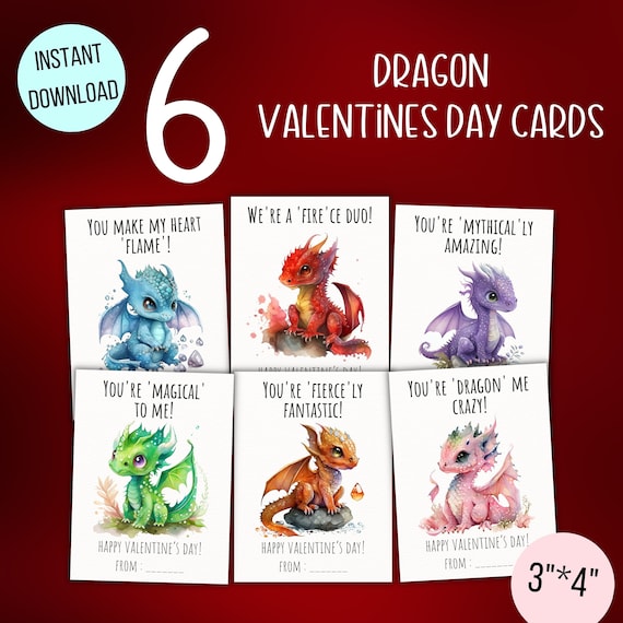 Printable Dragon Valentine's Day Cards for School, Dragon Kids Valentines  Cards for Classroom, Dragon Valentines Cards, INSTANT DOWNLOAD - Etsy