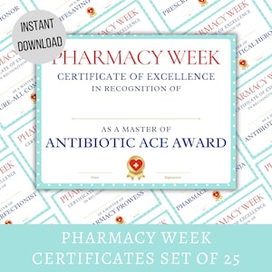 Printable Pharmacy appreciation week gifts , Pharmacy week certificate of appreciation, Pharmacy technician week gift idea, Instant Download