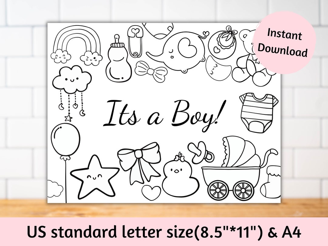 Printable It's a Boy Baby Shower Kids Activity Sheet Coloring Page ...