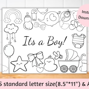 Printable It&#39;s a boy baby shower kids activity sheet coloring page party favors games for kids, INSTANT DOWNLOAD
