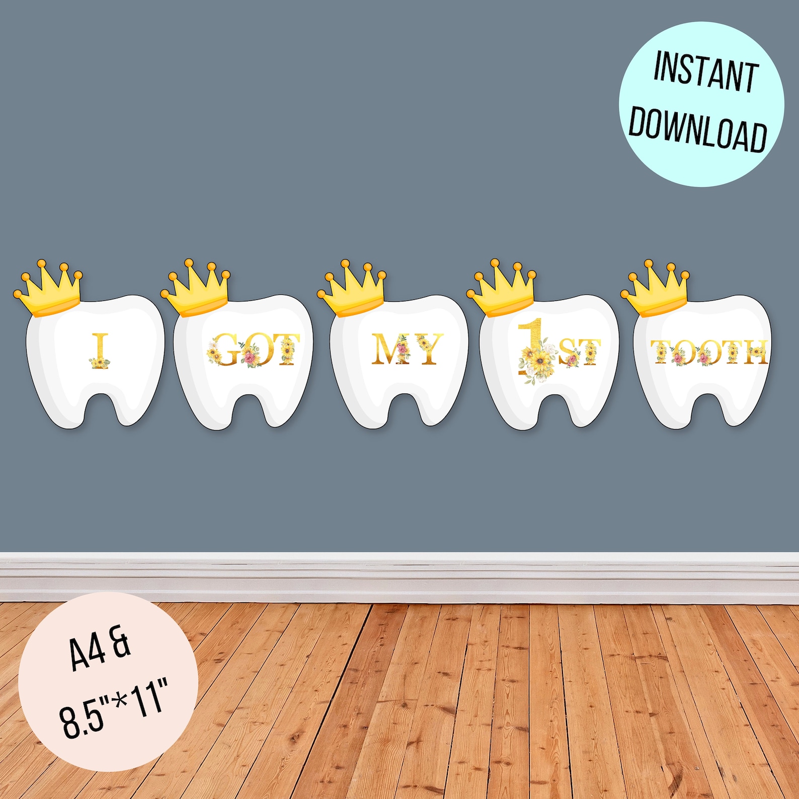 Printable First Tooth Banner, Sunflower Atam Hatik Baby's First Tooth ...