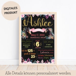 Personalisiert Rosa Pferde Chalkboard Einschulungstafel 1.Schultag geschenk, Chalkboard Einschulung Pferde Mädchen erster schultag tafel