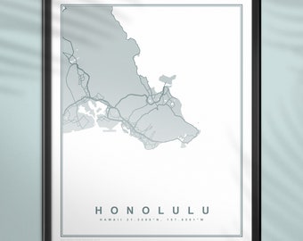 Honolulu Karte Print Poster | Hawaii Karte Poster | Honolulu Insel Stadtplan Print Poster