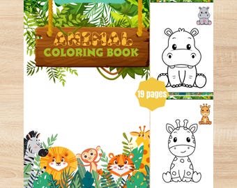 19 Animals Coloring Pages, Coloring Pages For Kids, Printable Coloring Book,kids coloring sheet.