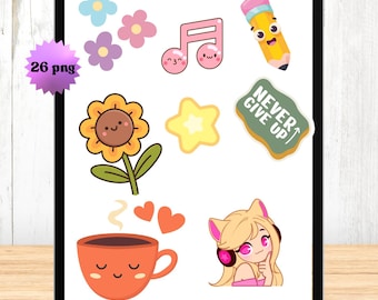 Kawaii Digital Stickers Pack, Cute Printable Stickers, Printable Planner Stickers, Kawaii Stationery, Digital Download