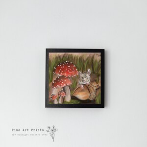 Mouse Art Print | Acrylic Mouse Painting | Cottagecore Mouse Art | Fall Mouse with Mushroom Painting |  Fine Art Print on Canvas