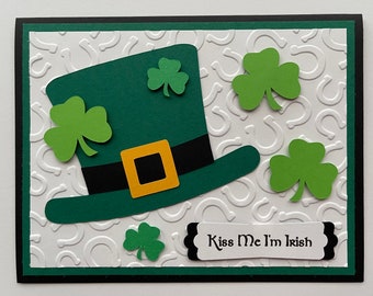 St. Patty's Day A2 Card, Leprechaun Hat, Shamrock, Green, Lucky, Handmade