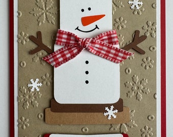 Tarjeta A2 de Navidad del muñeco de nieve de Smore, hecha a mano, Feliz Navidad. Vacaciones