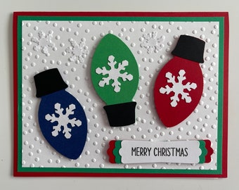 Tarjeta navideña A2 "Bombilla", hecha a mano, Feliz Navidad