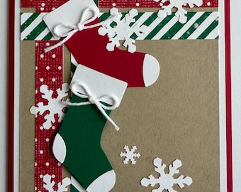 Tarjeta A2 con calcetín navideño, hecha a mano, Stampin Up, Feliz Navidad, Navidad